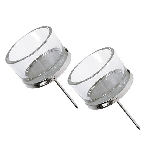 Candle Holder with Glass Silver 4 Pcs