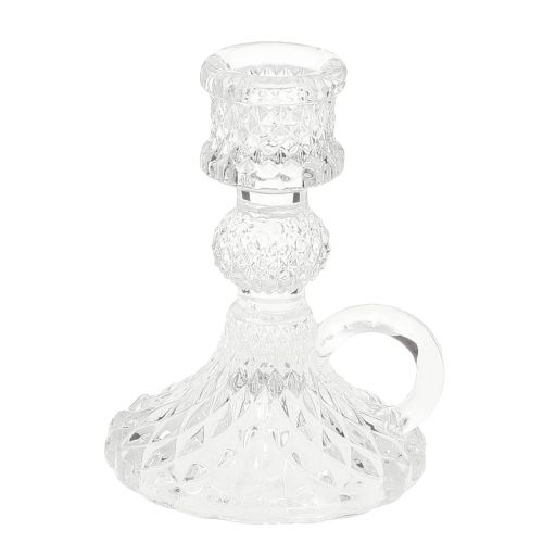 Product Candle holder with handle for taper candles glass 10.5cm clear 4pcs