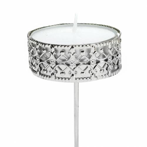 Floristik24 Filigree candle holder for sticking silver Ø6.4cm H12.5cm 4 pcs antique look