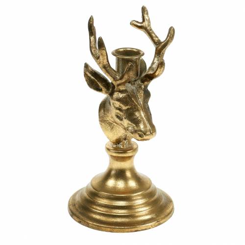 Floristik24 Candlestick antique look deer head golden metal 19.5cm