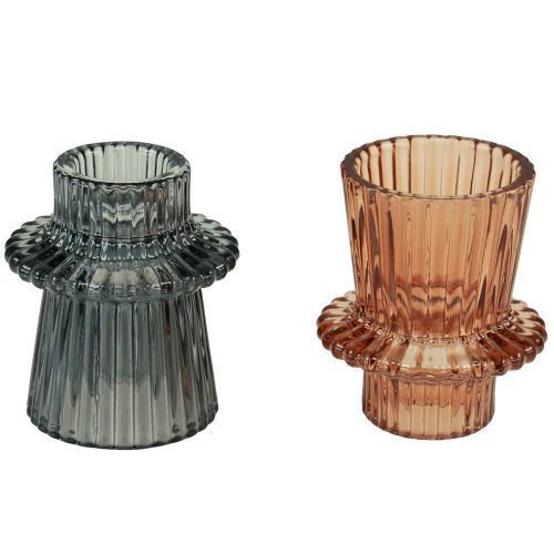 Product Candle holder glass candlestick gray brown H6.5cm 2pcs