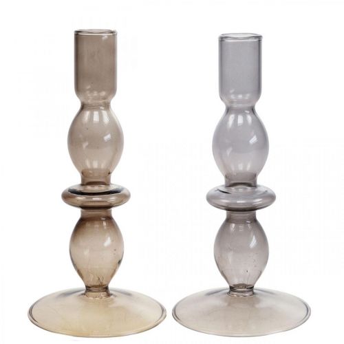 Floristik24 Candlestick glass candlestick stick candlestick 18.5cm 2pcs