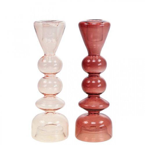 Floristik24 Candlestick glass candlestick pink/rose Ø5-6cm H19cm 2pcs