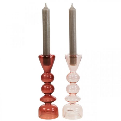 Floristik24 Candlestick glass candlestick pink/rose Ø5-6cm H19cm 2pcs