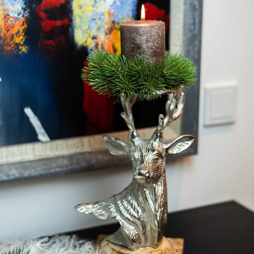 Floristik24 Candlestick deer mango wood, metal silver, natural 31cm