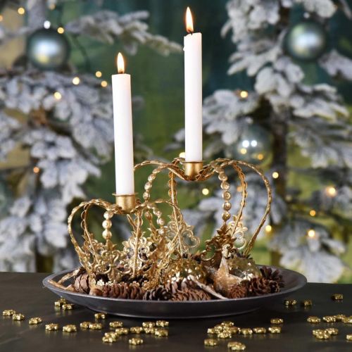 Floristik24 Candlestick crown, table decoration, Advent, metal crown Golden Ø14cm H13cm