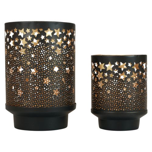 Product Candle holder metal black/gold stars H13.5cm/19cm set of 2