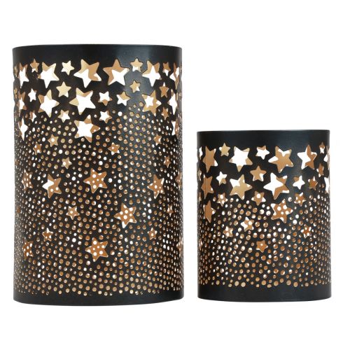 Floristik24 Candle holder metal stars black/gold H10/15cm set of 2