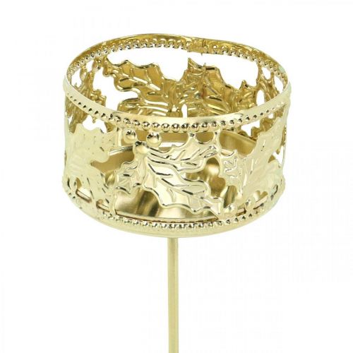 Floristik24 Tealight holder for sticking, Advent decoration, candle holder holly decor golden Ø5.5cm 4 pcs