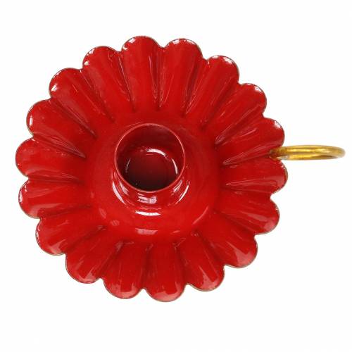 Floristik24 Candlestick with handle enamel look red, gold Ø13cm H4.4cm