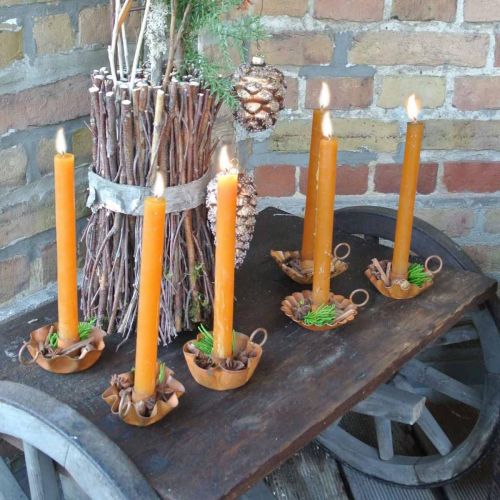Floristik24 Candle holder vintage for taper candles metal rust look 9cm 6pcs