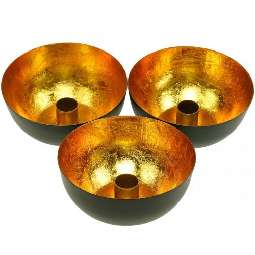 Floristik24 Candle holder Christmas metal black, gold table decoration Ø13cm 3pcs