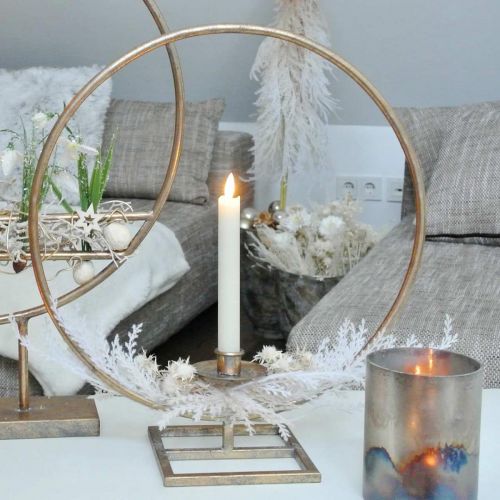 Floristik24 Candle decoration for standing, decorative ring with candle holder, Christmas decoration made of metal golden antique look Ø40cm 43Hcm