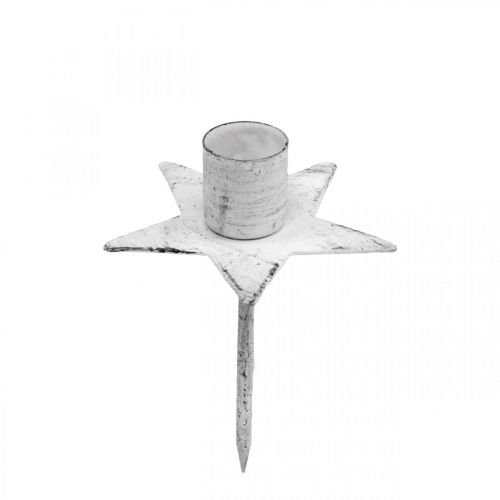 Floristik24 Tree candle holder, Christmas, star for sticking, candle decoration made of metal white shabby chic Ø5cm