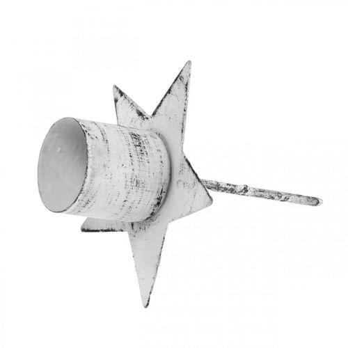 Floristik24 Star to stick, pointed candle holder, Advent decoration, candle holder made of metal white, shabby chic Ø6cm