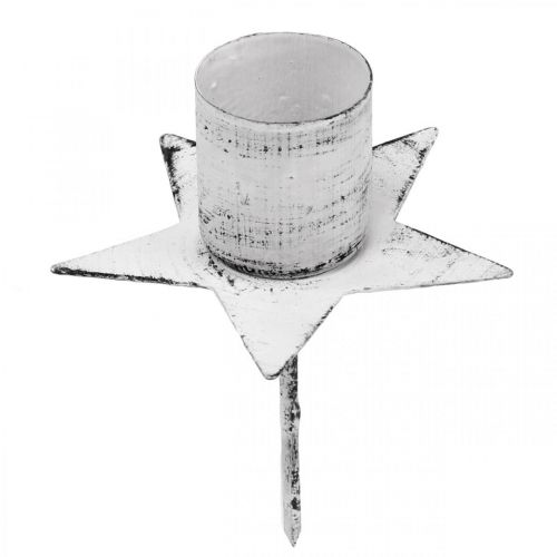 Floristik24 Star to stick, pointed candle holder, Advent decoration, candle holder made of metal white, shabby chic Ø6cm