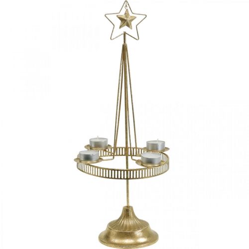 Floristik24 Candlestick Pillar Candle Star Gold Ø23cm H49.5cm