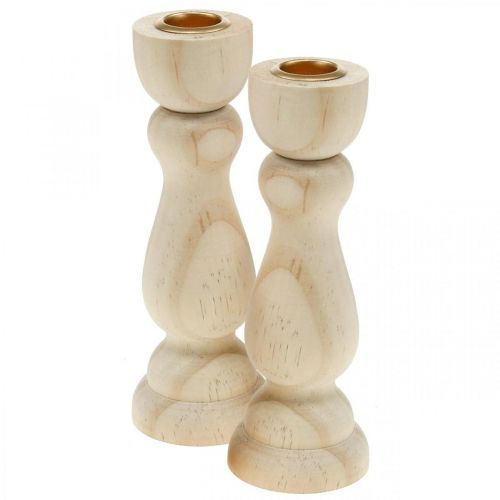 Floristik24 Candle holder wooden table decoration for taper candles H17cm 2 pcs