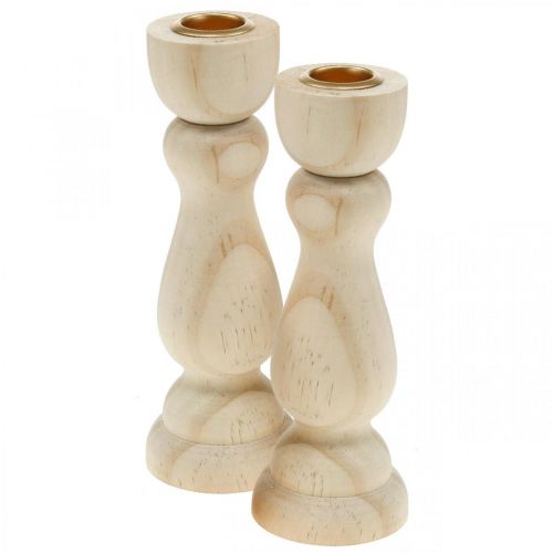 Floristik24 Candle holder wood table decoration for candles H17cm 2pcs