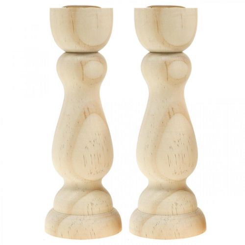 Product Candle holder wooden table decoration for taper candles H17cm 2 pcs