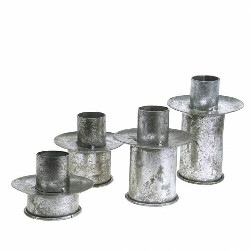 Step candle holder set silver antique Ø9.5–10.5cm H7–14cm 4pcs