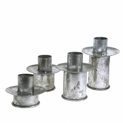 Floristik24 Step candle holder set silver antique Ø9.5–10.5cm H7–14cm 4pcs