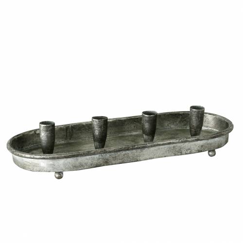 Floristik24 Candle tray oval for 4 candles antique silver metal 40 × 17cm