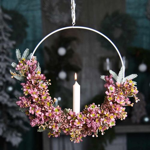 Floristik24 Candlestick to hang decorative ring metal white Ø28.5cm 3pcs