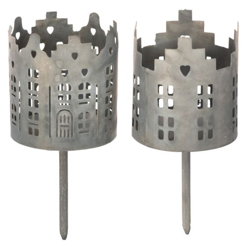 Set of 2 Metal Tealight Holders with Spike in House Design 6cm Silver buy online | Floristik24.co.uk