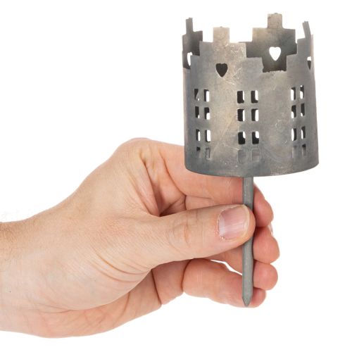 Set of 2 Metal Tealight Holders with Spike in House Design 6cm Silver | Floristik24.co.uk