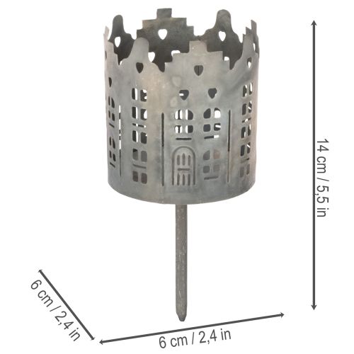 Set of 2 Metal Tealight Holders with Spike in House Design 6cm Silver | Floristik24.co.uk