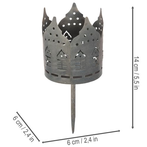 Metal Tea Light Holders with House Cut-Outs and Spike, Dark Grey, Set of 2, 6cm Diameter | Floristik24.co.uk
