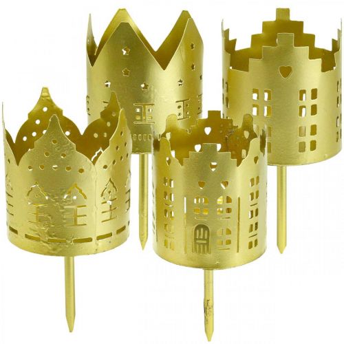 Floristik24 Candle holder city gold tealight holder metal Ø6.5cm 4pcs