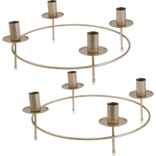 Floristik24 Candle ring stick candles candle holder gold Ø33.5cm H11cm 2pcs