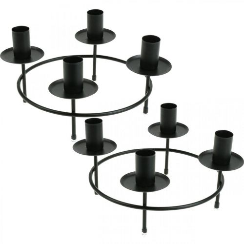 Floristik24 Candle ring rod candles candle holder black Ø23cm H11cm 2pcs