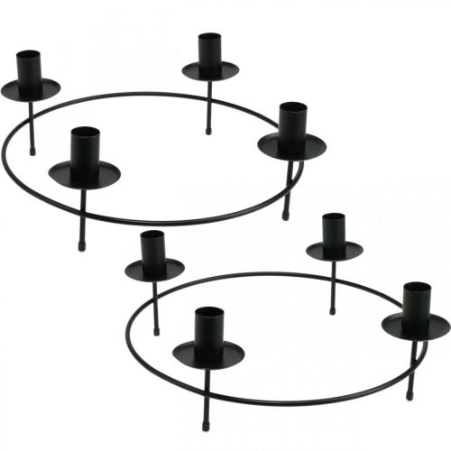 Floristik24 Candle ring, stick candles, candle holder, black, Ø33.5 cm, H11 cm, 2 pieces