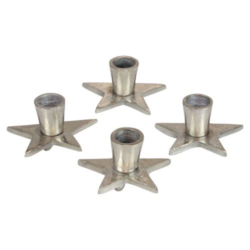 Floristik24 Candlestick silver candlestick star 8x8x4.5cm 4pcs