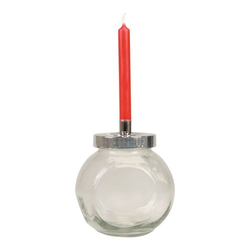 Product Candlestick Glass Metal Candle Holder Silver Ø10.5cm 4 pcs