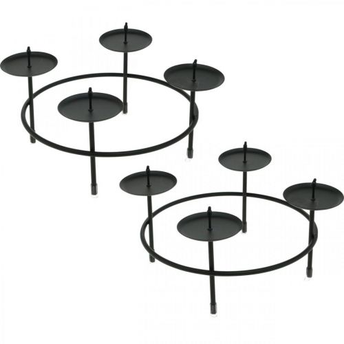 Floristik24 Candlestick for 4 candles black metal Advent wreath Ø18.5cm 2pcs