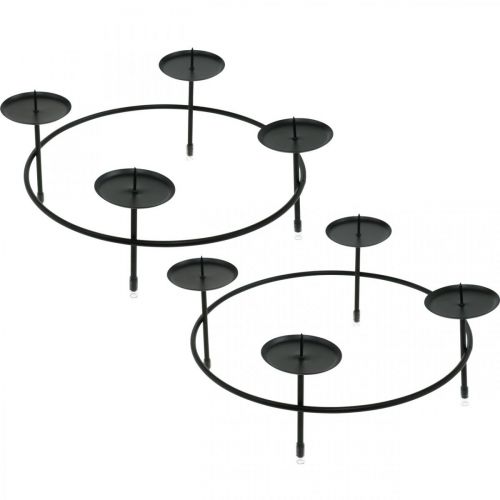 Floristik24 Candlestick for 4 candles black metal table decoration Ø23.5cm 2pcs