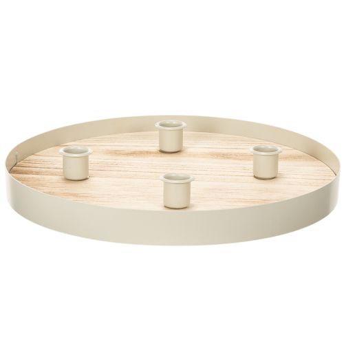 Round Wooden Candle Tray for Four Taper Candles, 30cm