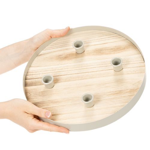 Product Round Wooden Candle Tray for Four Taper Candles - 30cm