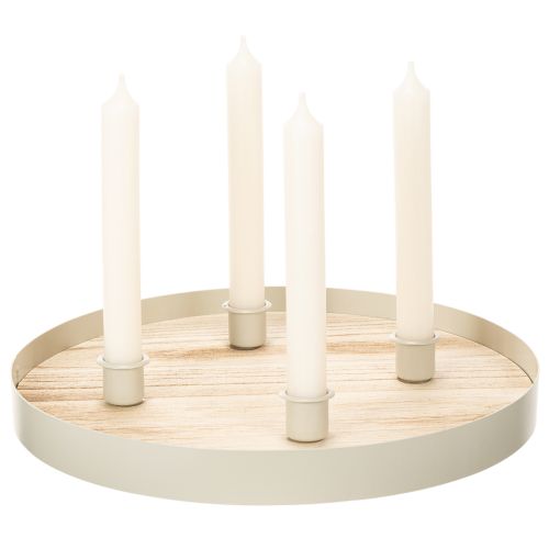 Round Wooden Candle Tray for Four Taper Candles - 30cm | Floristik24.co.uk