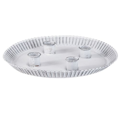 Floristik24 Candle plate cake tin with 4 candle holders white Ø25cm