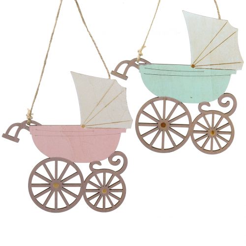 Decoration to hang Pram Pink / Blue 16,5cm x 15cm 6pcs