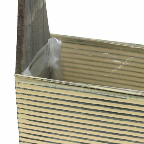 Product Planter with handle cream, gray white washed wood metal 30 × 12.5cm / 28 × 12cm set of 2