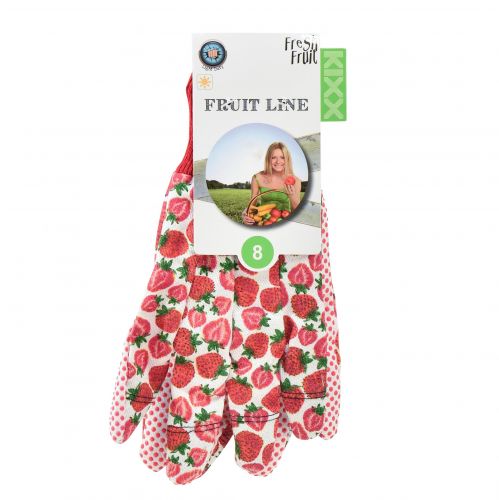 Kixx gardening gloves strawberry motif white red size 8