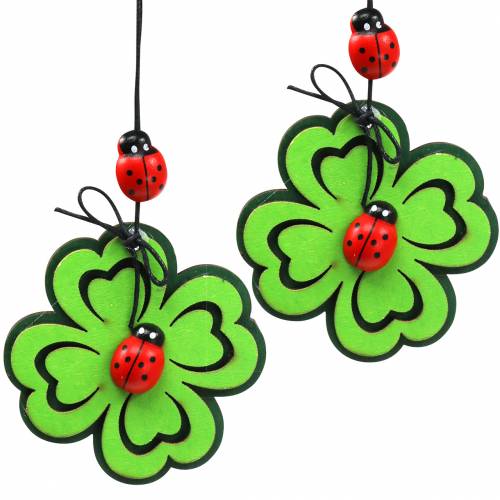 Floristik24 Clover leaf with beetle for hanging green 7cm 6pcs