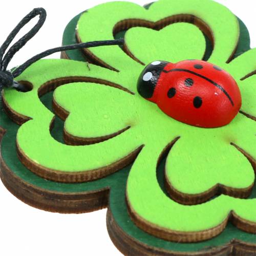 Product Cloverleaf with Beetle for Hanging Green 7cm 6 pcs