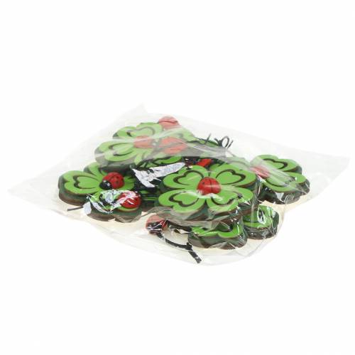 Product Cloverleaf with Beetle for Hanging Green 7cm 6 pcs